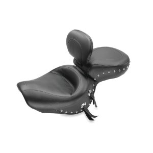 Honda VT1100 Sabre One-Piece Motorcycle Seat - Mustang Motorcycle - Wide Touring w/Studs and Conchos - Black - `00-`08